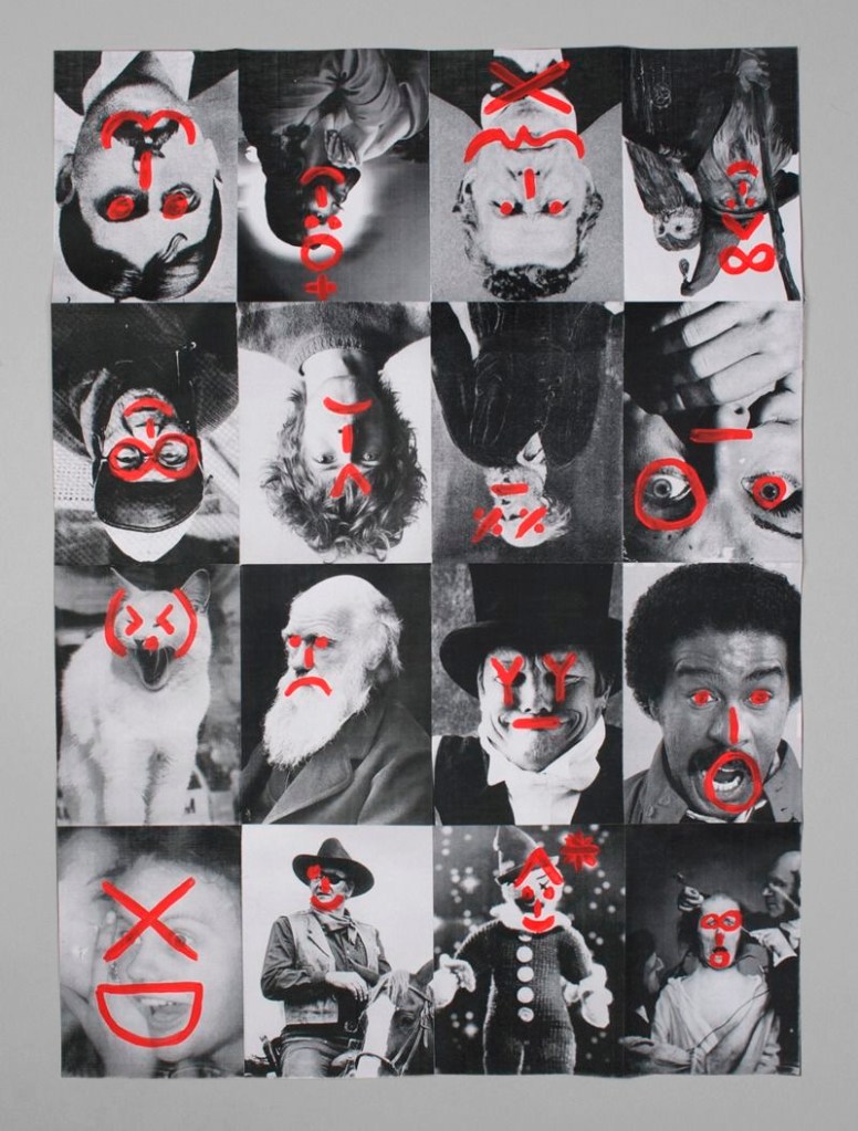 Collage with faces and doodles