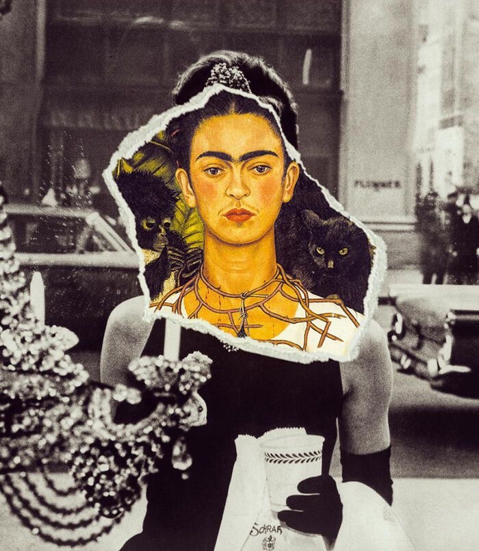 Collage of Audrey Hepburn and Frida Kahlo 
