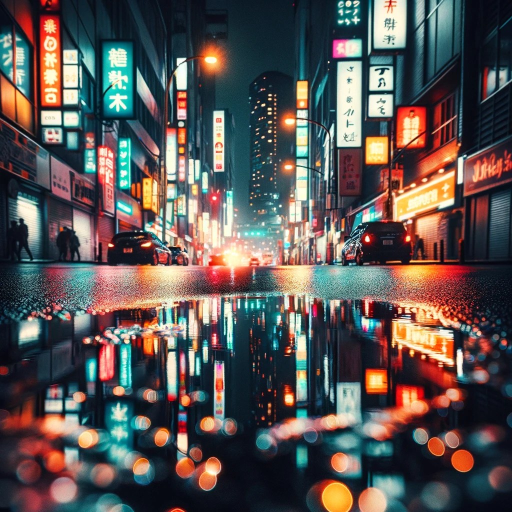 city reflection in the puddle