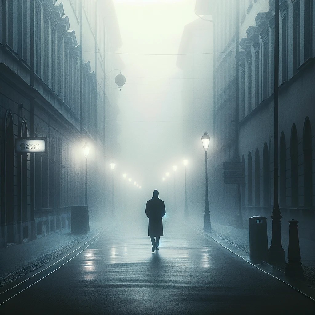walking alone in the dark city, isolation